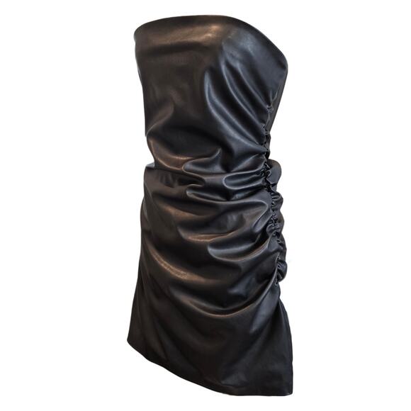 Zara NWT Sexy Black Leather Rusched Tube Dress Sz XL - Picture 2 of 7